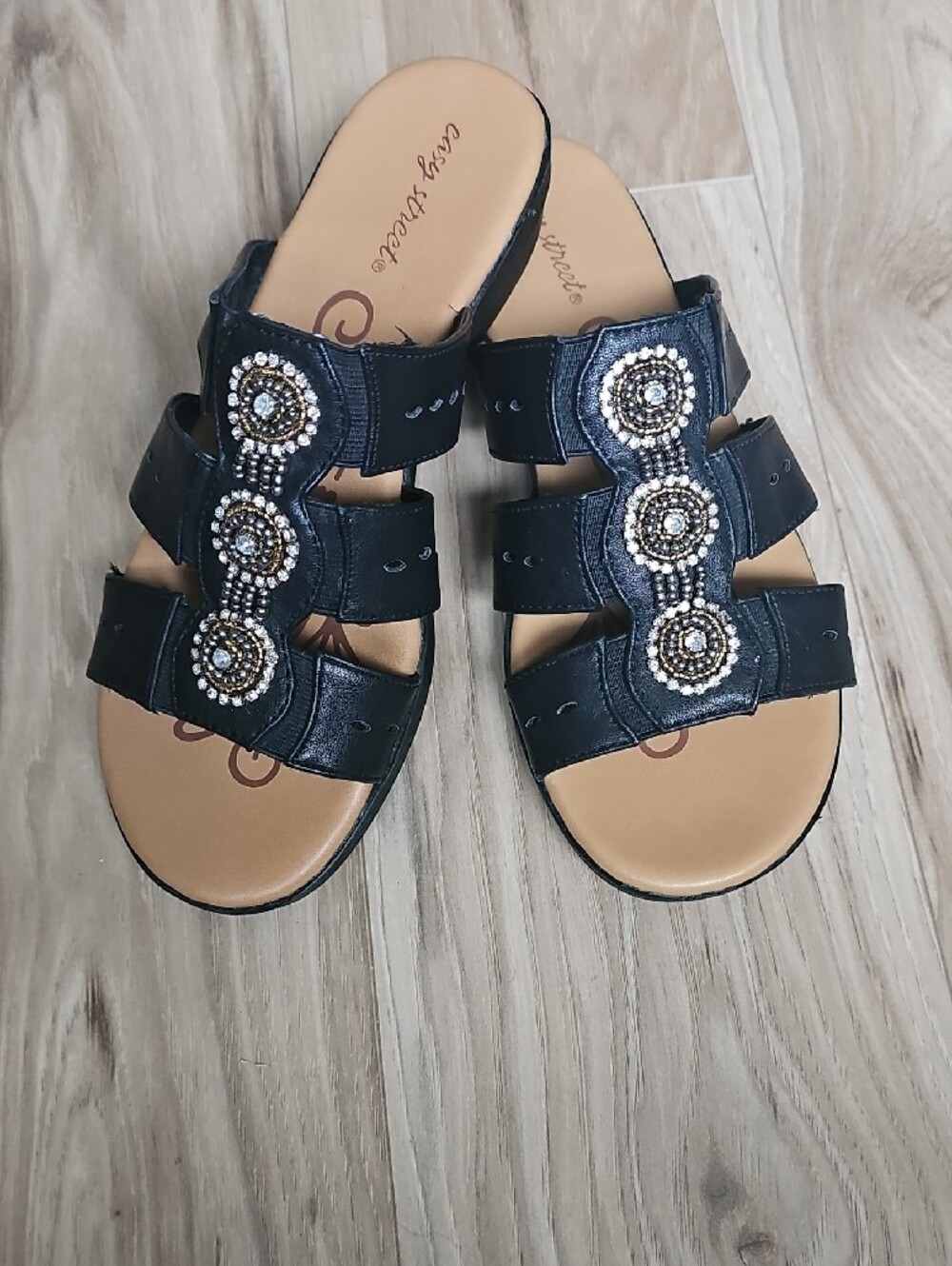 easy street Black Beaded Slip-On Comfort Sandals